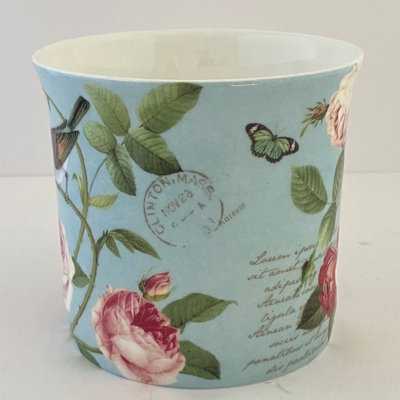 Blue Bird perched on Floral Roses Coffee/Tea Mug, Fine Bone Tea Cup - Picture 8 of 12